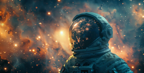 Man in Space Suit Among Stars