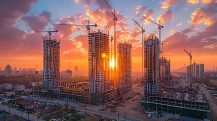 Skyline transformation with towering skyscrapers under construction.