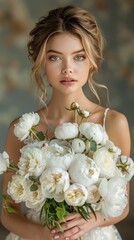 Naklejka premium Woman Holding a Bouquet of White Flowers