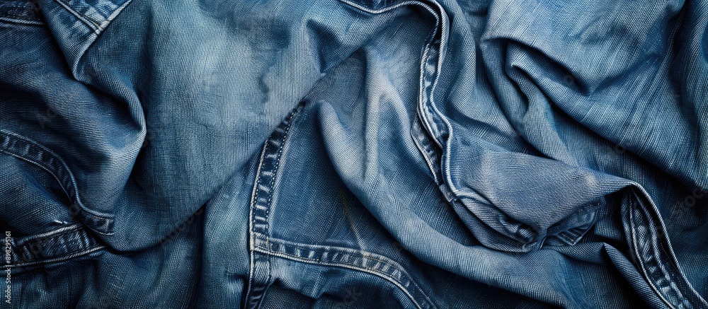 Poster denim fabric with a textured jeans pattern on a blue background perfect as a copy space image