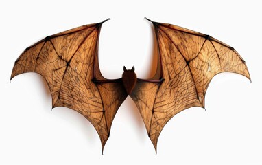 Fototapeta premium A detailed image of a bat with its wings fully spread, showcasing intricate vein patterns. The background is white, emphasizing the bat's form.