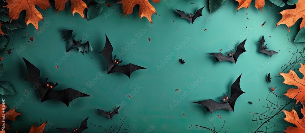 Aufkleber top down view of a halloween themed invitation card mockup featuring a paper spider bats and ample c