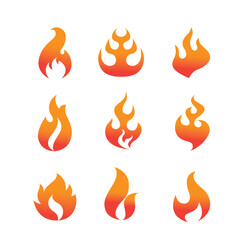 Fire flame icon set. Fire flames. Flame symbols. Fire silhouette. Set of red, orange, Black, and vector line fire flame. Collection of hot flaming elements. Fire, flame. Vector illustration.