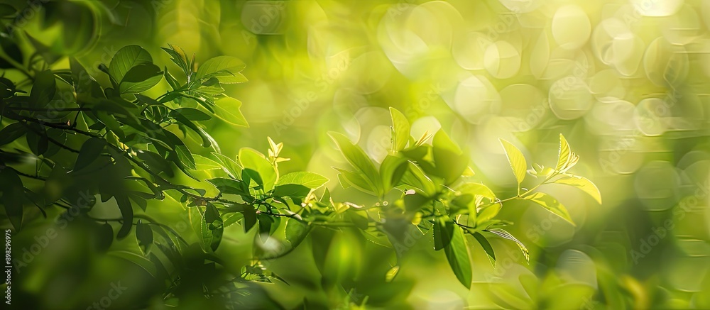 Poster Blurry green foliage in the background creates an abstract summer scene with copy space image opportunities