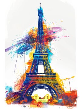 paris eifel tower. illustration. bright colors. retro style. white background 