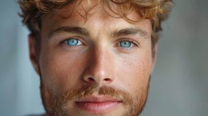  A man with a beard and blue eyes gazes intently into the camera, his expression serious