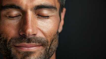 Fototapeta premium A close-up of a man's face with his eyes shut