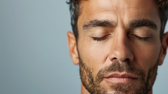  A tight shot of a man with his eyes shut and head tilted to the side