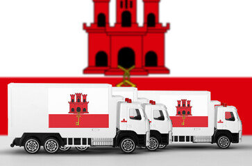 Giblartar flag depicted on side wall of white delivery van close up. Shipping and local delivery...