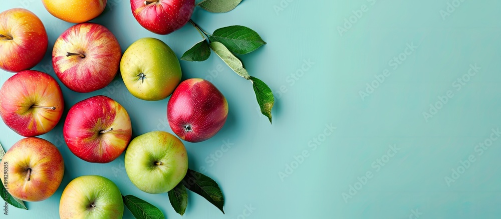 Poster colorful background with a copy space image featuring ripe apples
