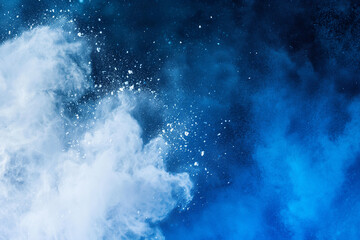 Captivating abstract composition with a burst of dust in shades of white and blue. This dynamic illustration on a clean background evokes a sense of movement, perfect for minimalist and modern designs