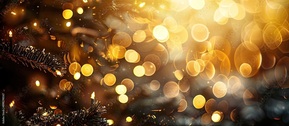 Poster bokeh effect blurs golden christmas lights giving a festive touch to a copy space image perfect for 