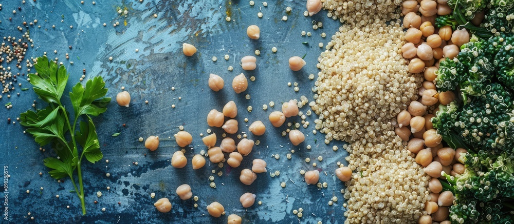 Poster A close up image featuring a superfood recipe background with quinoa and chickpeas perfect for a copy space image