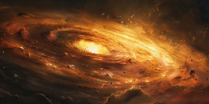 Birth of a Planet: An artist's rendering of a protoplanetary disk, with dust and gas coalescing into new worlds.