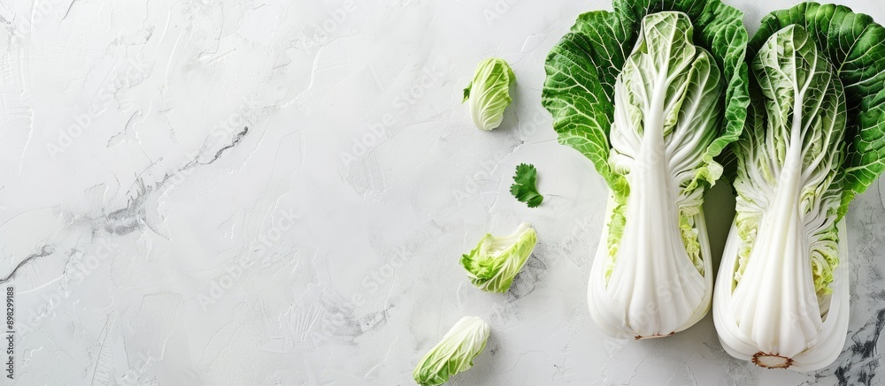 Poster Chinese cabbage on a blank white backdrop with copy space for text or design