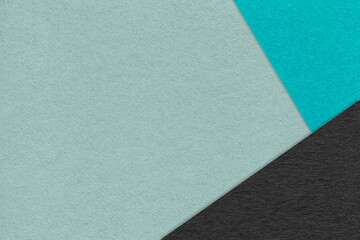 Fototapeta premium Texture craft cool green paper background with turquoise and black border. Vintage abstract cardboard.