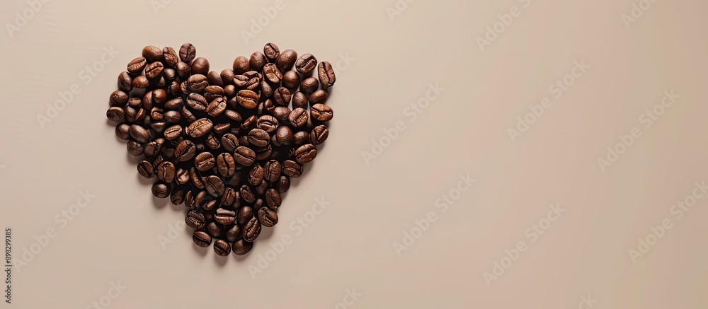 Aufkleber coffee beans arranged in a heart shape displayed on a plain background providing ample copy space im