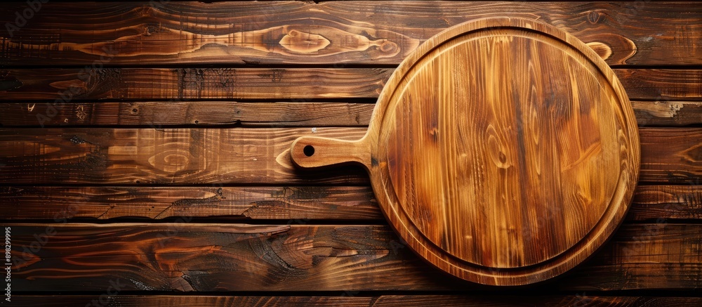 Aufkleber circular cutting board on a vibrant wooden backdrop with ample copy space image