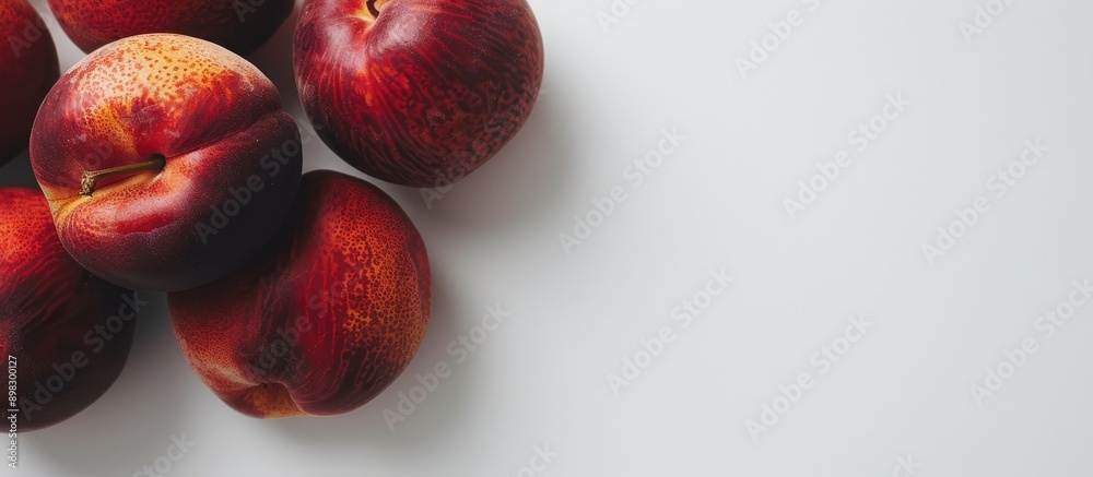 Poster Close up photograph of nectarines with copy space image on a white background