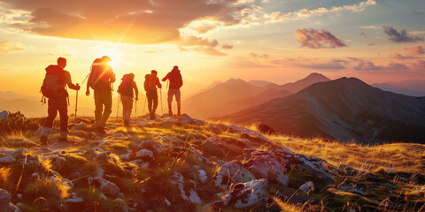 Fototapeta premium Mountain travel hike people adventure. outdoor tourist hiker person