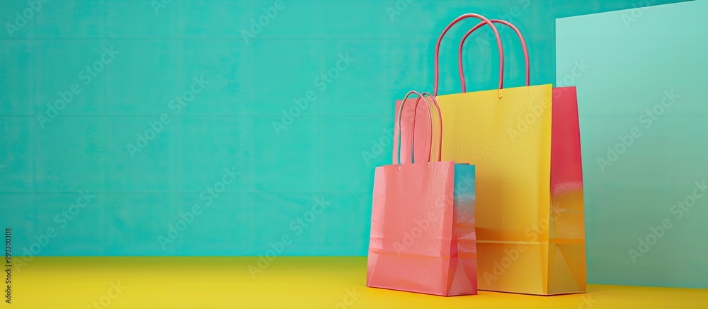 Poster colorful paper shopping bag creating a shopping concept with copy space image