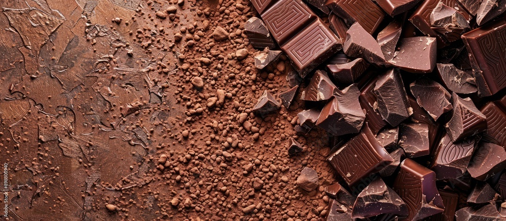 Aufkleber Cocoa dusted chopped chocolate with copy space image available