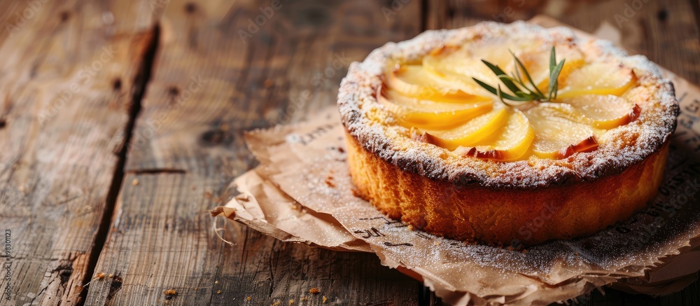 Poster delicious cakes with a golden crust in a rustic style on a wooden background perfect as a copy space