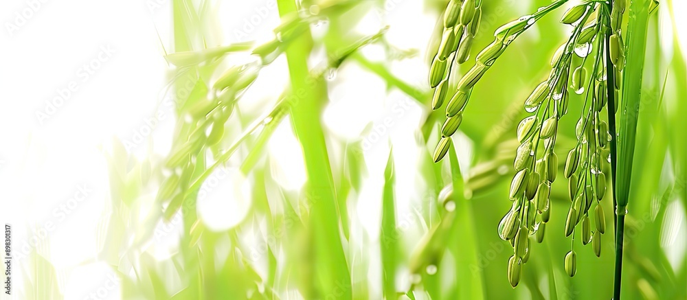 Poster close up of rice paddy on a white backdrop with copy space image