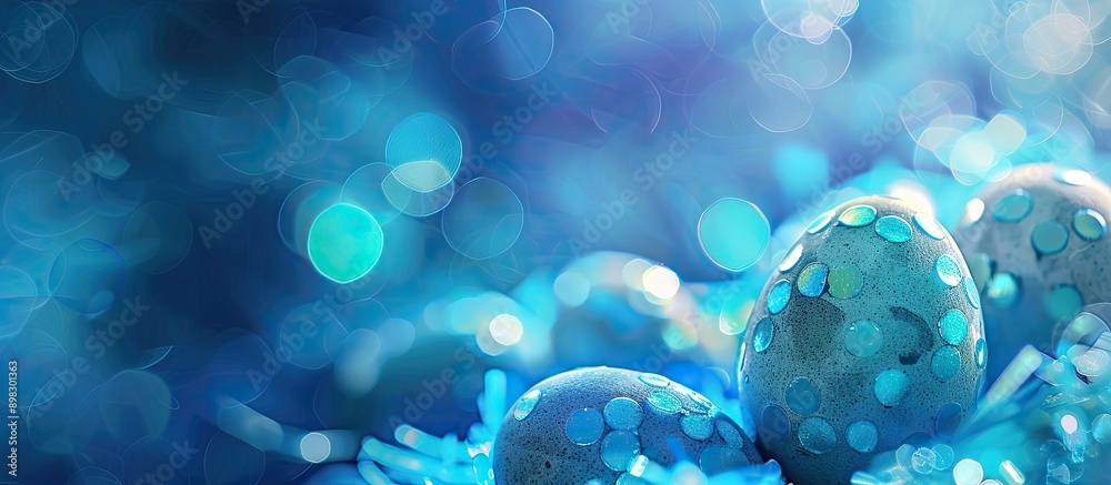Leinwandbilder blue easter banner featuring shiny eggs with a copy space image to add text