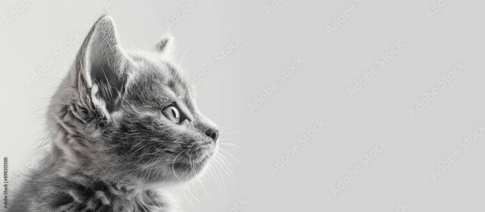 Poster adorable gray kitten staring to the side in a copy space image