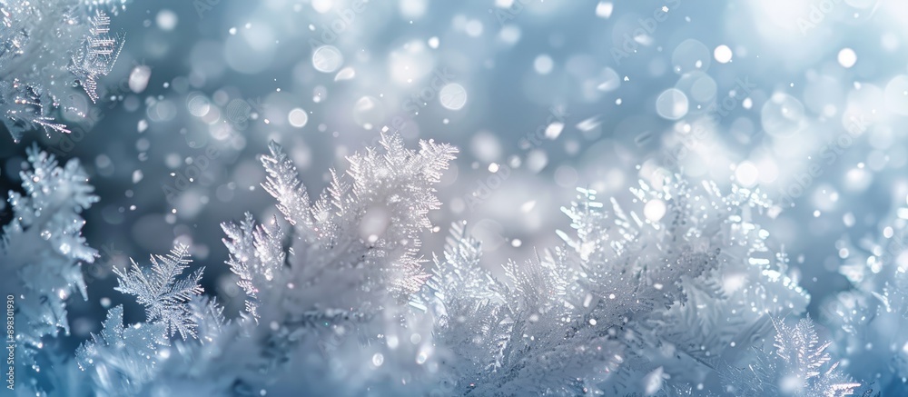 Leinwandbilder close up winter or christmas themed background featuring snow crystals frost patterns and space for 