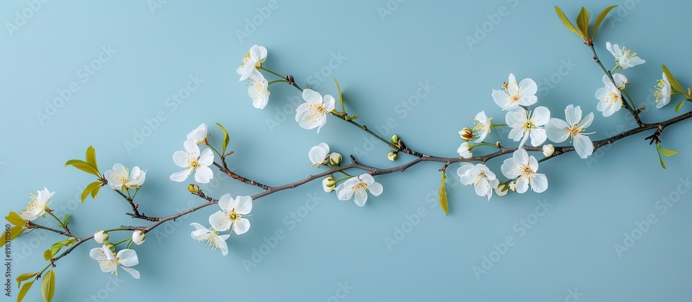 Aufkleber blue background with blooming spring twigs ideal for copy space image