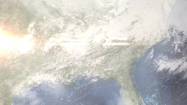 Earth zoom in from space and focus on Alabaster, Alabama, USA. Background for travel intro or blog. Satellite view. 3D style Animation. Images from NASA.