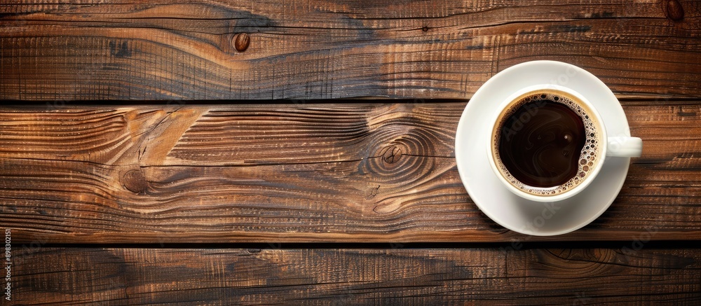 Aufkleber a coffee cup positioned from above on a wooden table with copy space image available