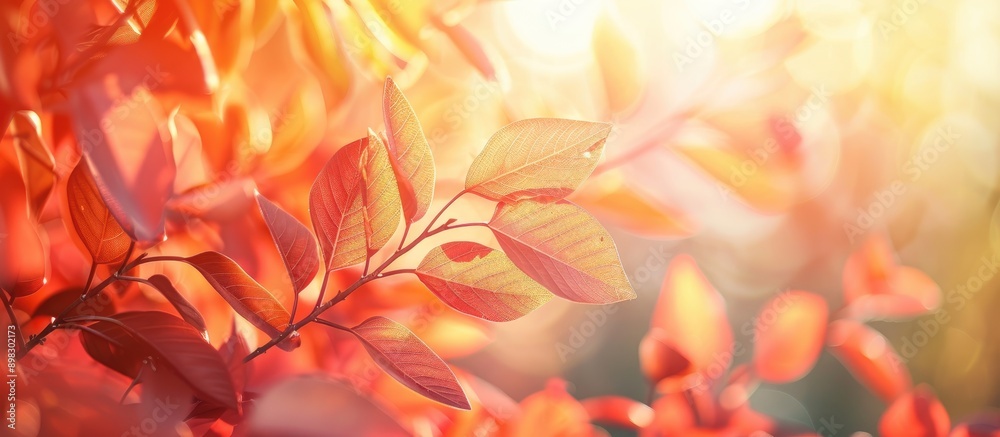 Leinwandbilder close up of vibrant autumn leaves on a tree or bush with warm colorful background presenting a natur