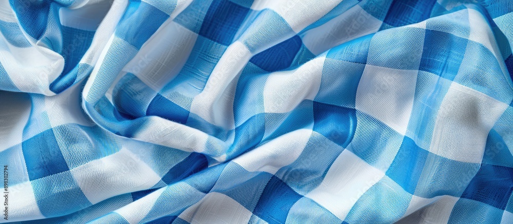 Poster blue and white gingham patterned fabric with copy space image for text