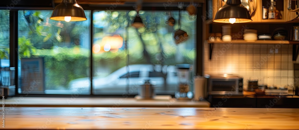 Aufkleber contemporary well lit kitchen with a blurred background featuring a designated area on the right for