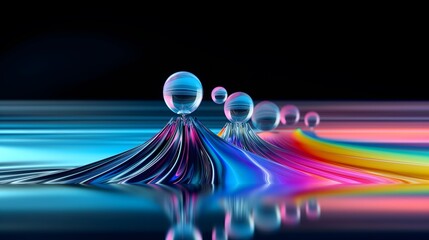 Neon-toned water drops on an isolated black background, creating a dynamic water drops wallpaper	