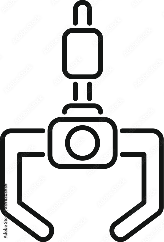 Poster line art icon of a robotic arm gripper holding an object using sensors