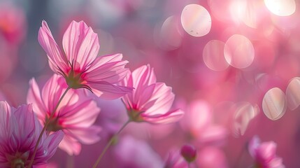  A tight shot of pink blooms with a soft focus foreground and hazy backdrop