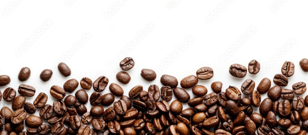 Aufkleber Coffee beans arranged as a border on a white background with copy space image