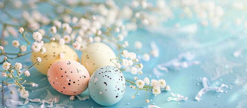 Aufkleber colorful easter eggs with gypsophila on a table creating a cheerful easter themed image including co