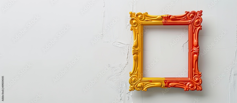 Aufkleber an antique styled picture frame in bright plastic colors stands alone on a white background ready fo