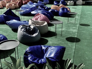 bean bag made of eco-leather. shape of bag thought out,space and yet has a comfortable backrest,...