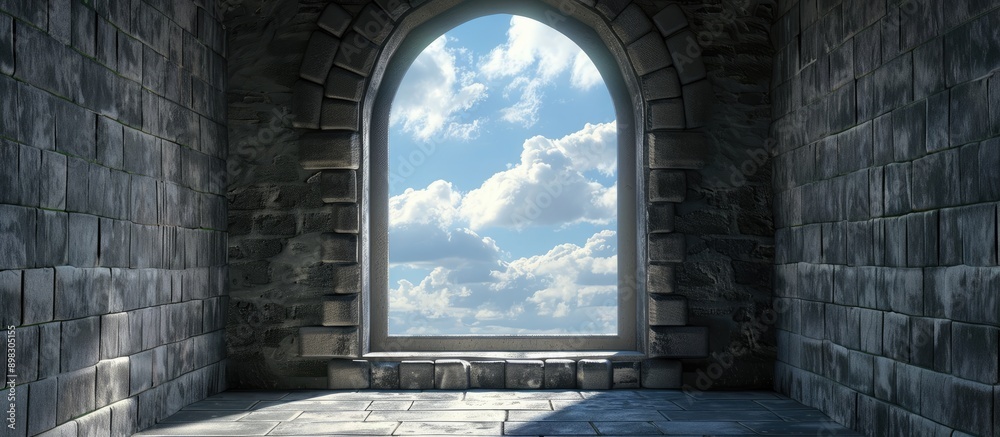 Aufkleber ancient castle window with empty space for a picture. creative banner. copyspace image