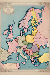 Fototapeta premium Comprehensively Detailed and Color-coded European Map, Highlighting Borders, Capitals, and Geographical Features
