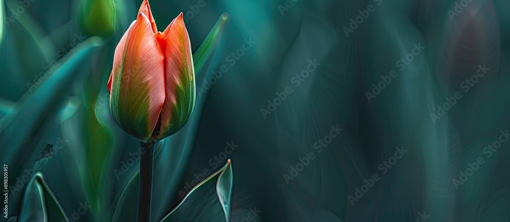 Poster A beautiful tulip bud about to bloom shown in a copy space image