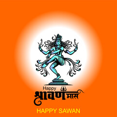 shubh sawan Shivratri creative poster Illustration Of Lord Shiva and nandi For hindi festival month sawan With with creative background