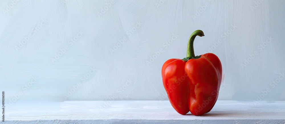 Poster close up of a red bell pepper on a blank white surface with copy space image