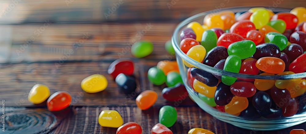 Aufkleber Colorful jelly beans displayed in a glass bowl on a background with copy space image
